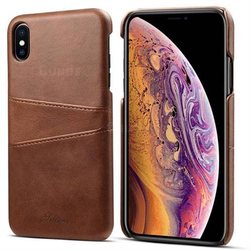 Suteni Retro Classic Card Slots Calf Leather Coated Back Cover for iPhone XS Max (6.5 inch) - Brown