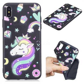 Candy Unicorn 3D Embossed Relief Black TPU Cell Phone Back Cover for iPhone XS Max (6.5 inch)