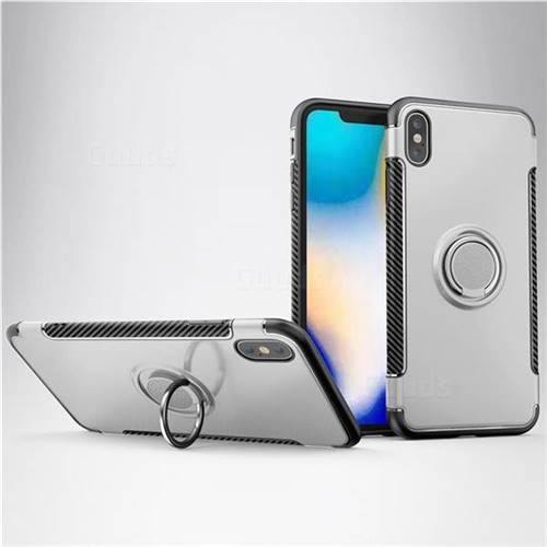 Armor Anti Drop Carbon PC + Silicon Invisible Ring Holder Phone Case for iPhone XS Max (6.5 inch) - Silver