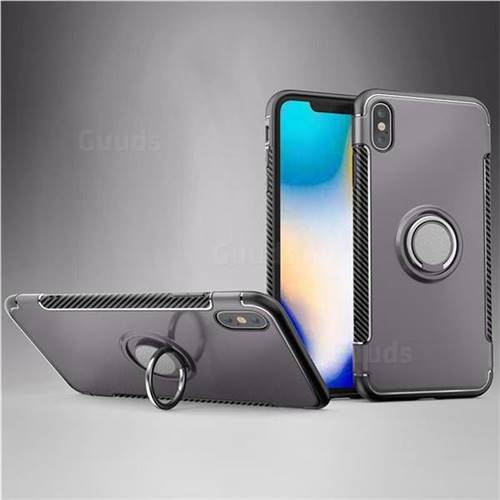 Armor Anti Drop Carbon PC + Silicon Invisible Ring Holder Phone Case for iPhone XS Max (6.5 inch) - Grey
