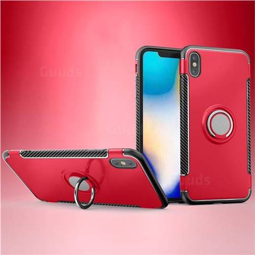 Armor Anti Drop Carbon PC + Silicon Invisible Ring Holder Phone Case for iPhone XS Max (6.5 inch) - Red