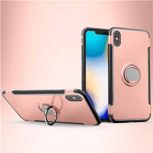 Armor Anti Drop Carbon PC + Silicon Invisible Ring Holder Phone Case for iPhone XS Max (6.5 inch) - Rose Gold
