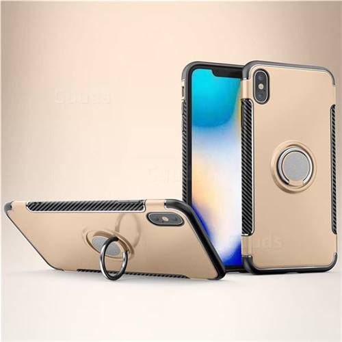 Armor Anti Drop Carbon PC + Silicon Invisible Ring Holder Phone Case for iPhone XS Max (6.5 inch) - Champagne