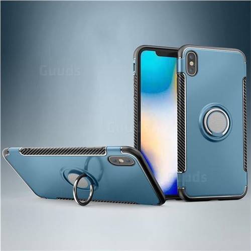 Armor Anti Drop Carbon PC + Silicon Invisible Ring Holder Phone Case for iPhone XS Max (6.5 inch) - Navy