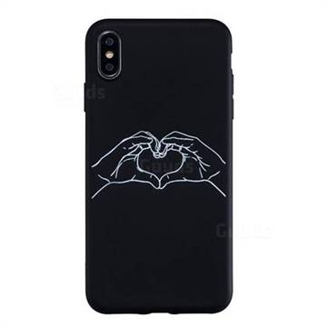 Heart Hand Stick Figure Matte Black TPU Phone Cover for iPhone XS Max (6.5 inch)