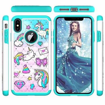 Fashion Unicorn Studded Rhinestone Bling Diamond Shock Absorbing Hybrid Defender Rugged Phone Case Cover for iPhone XS Max (6.5 inch)