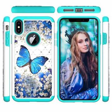Flower Butterfly Studded Rhinestone Bling Diamond Shock Absorbing Hybrid Defender Rugged Phone Case Cover for iPhone XS Max (6.5 inch)
