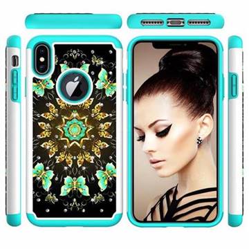 Golden Butterflies Studded Rhinestone Bling Diamond Shock Absorbing Hybrid Defender Rugged Phone Case Cover for iPhone XS Max (6.5 inch)