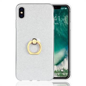 Luxury Soft TPU Glitter Back Ring Cover with 360 Rotate Finger Holder Buckle for iPhone XS Max (6.5 inch) - White