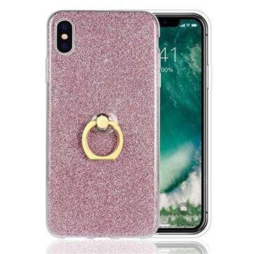 Luxury Soft TPU Glitter Back Ring Cover with 360 Rotate Finger Holder Buckle for iPhone XS Max (6.5 inch) - Pink