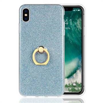 Luxury Soft TPU Glitter Back Ring Cover with 360 Rotate Finger Holder Buckle for iPhone XS Max (6.5 inch) - Blue