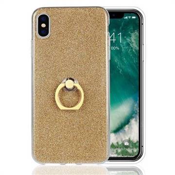 Luxury Soft TPU Glitter Back Ring Cover with 360 Rotate Finger Holder Buckle for iPhone XS Max (6.5 inch) - Golden