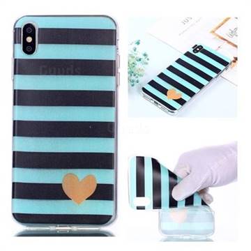 Blue Stripe Heart Soft TPU Back Cover for iPhone XS Max (6.5 inch)