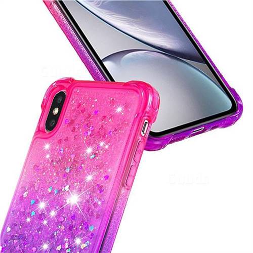 Rainbow Gradient Liquid Glitter Quicksand Sequins Phone Case for iPhone Xr  (6.1 inch) - Pink Purple