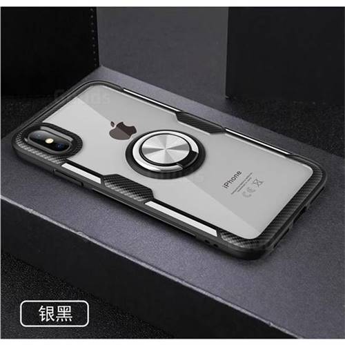 Acrylic Glass Carbon Invisible Ring Holder Phone Cover for iPhone XS Max (6.5 inch) - Silver Black