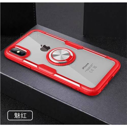 Acrylic Glass Carbon Invisible Ring Holder Phone Cover for iPhone XS Max (6.5 inch) - Charm Red