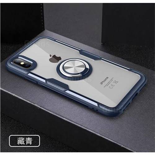 Acrylic Glass Carbon Invisible Ring Holder Phone Cover for iPhone XS Max (6.5 inch) - Navy