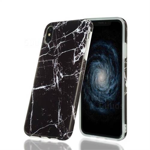 Black Stone Marble Clear Bumper Glossy Rubber Silicone Phone Case for iPhone XS Max (6.5 inch)