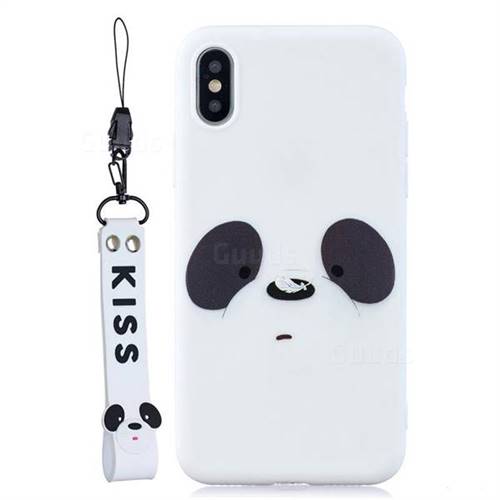 White Feather Panda Soft Kiss Candy Hand Strap Silicone Case for iPhone XS Max (6.5 inch)