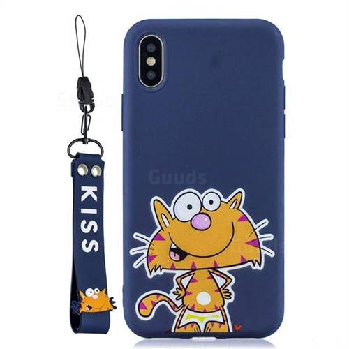 Blue Cute Cat Soft Kiss Candy Hand Strap Silicone Case for iPhone XS Max (6.5 inch)