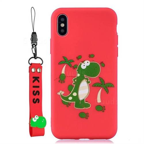 Red Dinosaur Soft Kiss Candy Hand Strap Silicone Case for iPhone XS Max (6.5 inch)