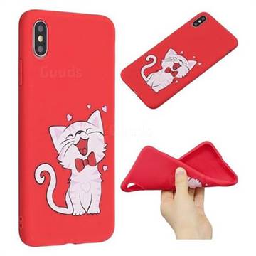 Happy Bow Cat Anti-fall Frosted Relief Soft TPU Back Cover for iPhone XS Max (6.5 inch)