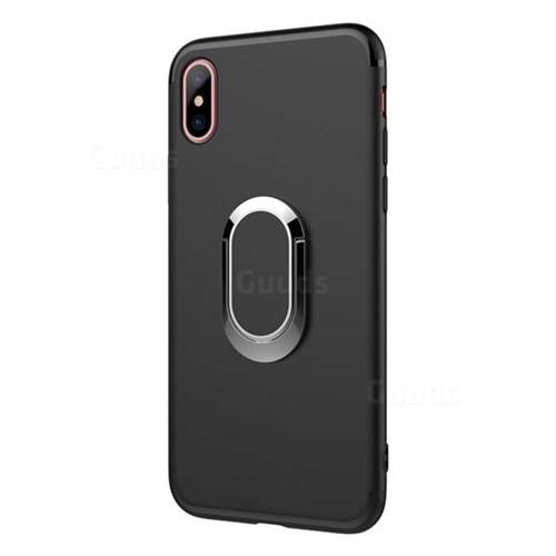 Anti-fall Invisible 360 Rotating Ring Grip Holder Kickstand Phone Cover for iPhone XS Max (6.5 inch) - Black