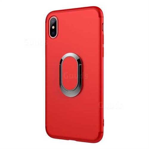 Anti-fall Invisible 360 Rotating Ring Grip Holder Kickstand Phone Cover for iPhone XS Max (6.5 inch) - Red