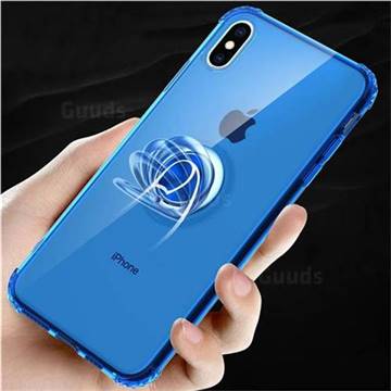 Anti-fall Invisible Press Bounce Ring Holder Phone Cover for iPhone XS Max (6.5 inch) - Sapphire Blue