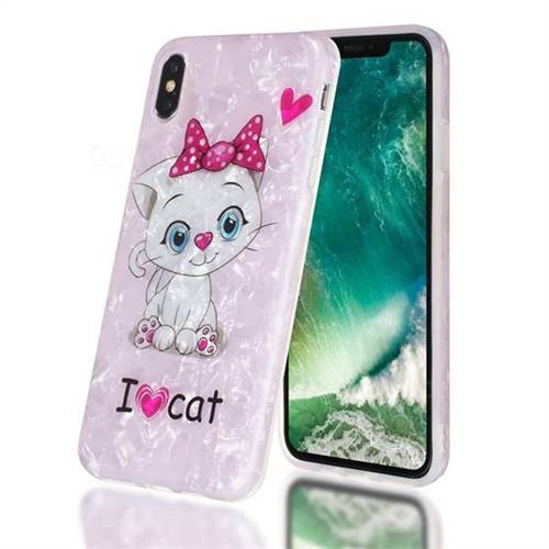 I Love Cat Shell Pattern Clear Bumper Glossy Rubber Silicone Phone Case for iPhone XS Max (6.5 inch)