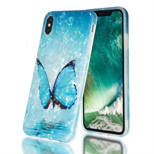 Sea Blue Butterfly Shell Pattern Clear Bumper Glossy Rubber Silicone Phone Case for iPhone XS Max (6.5 inch)