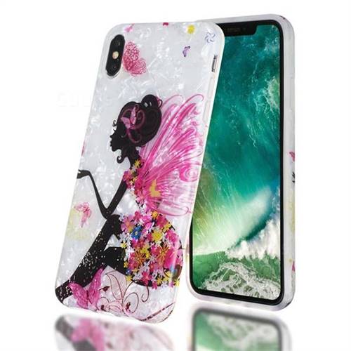 Flower Butterfly Girl Shell Pattern Clear Bumper Glossy Rubber Silicone Phone Case for iPhone XS Max (6.5 inch)