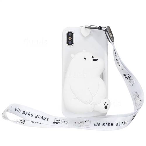 White Polar Bear Neck Lanyard Zipper Wallet Silicone Case for iPhone XS Max (6.5 inch)