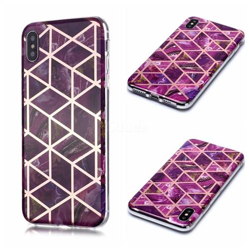 Purple Rhombus Galvanized Rose Gold Marble Phone Back Cover for iPhone XS Max (6.5 inch)