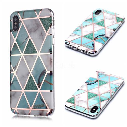 Green White Galvanized Rose Gold Marble Phone Back Cover for iPhone XS Max (6.5 inch)