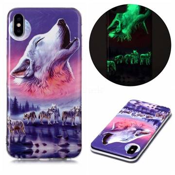 Wolf Howling Noctilucent Soft TPU Back Cover for iPhone XS Max (6.5 inch)