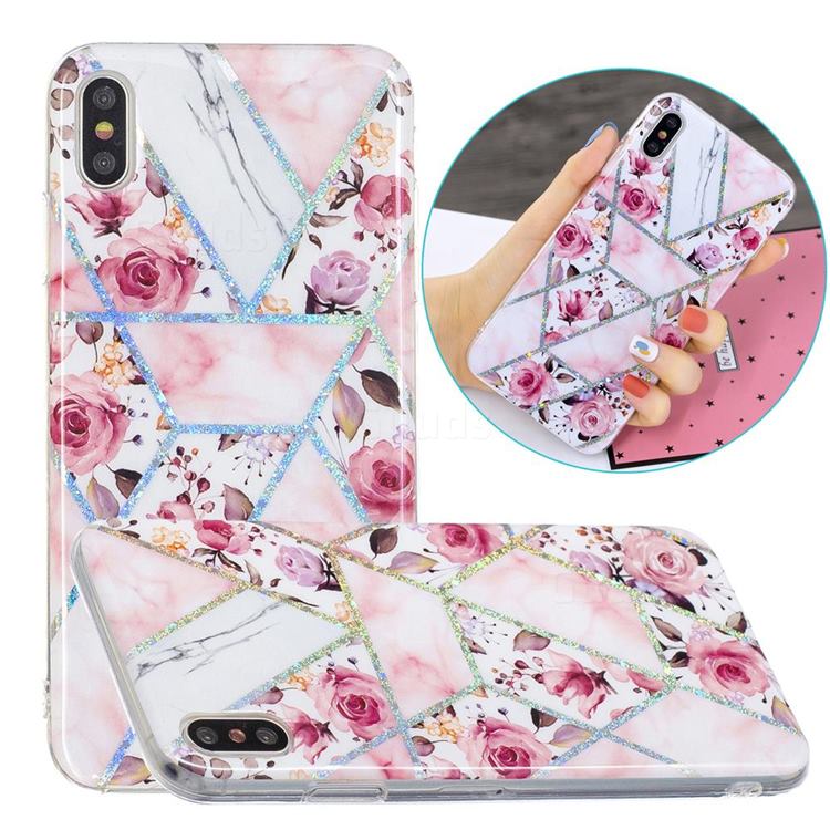 Rose Flower Painted Galvanized Electroplating Soft Phone Case Cover for iPhone XS Max (6.5 inch)