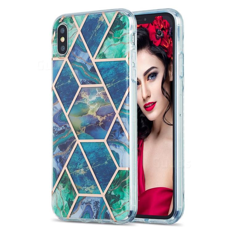 Blue Green Marble Pattern Galvanized Electroplating Protective Case Cover for iPhone XS Max (6.5 inch)