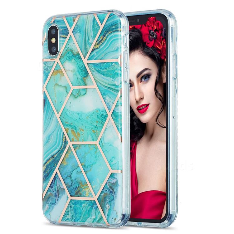 Blue Sea Marble Pattern Galvanized Electroplating Protective Case Cover for iPhone XS Max (6.5 inch)
