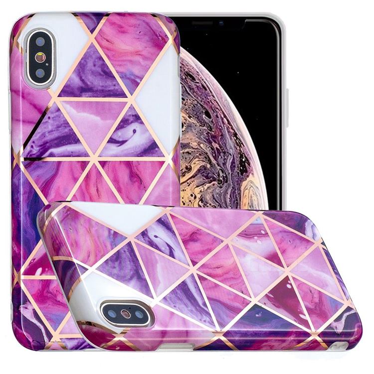 Purple Dream Triangle Painted Marble Electroplating Protective Case for iPhone XS Max (6.5 inch)