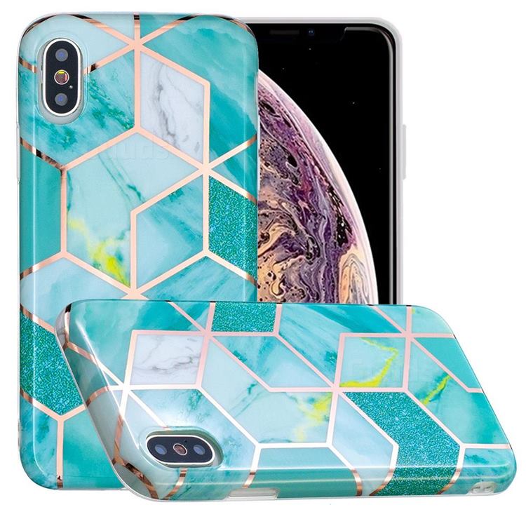 Green Glitter Painted Marble Electroplating Protective Case for iPhone XS Max (6.5 inch)