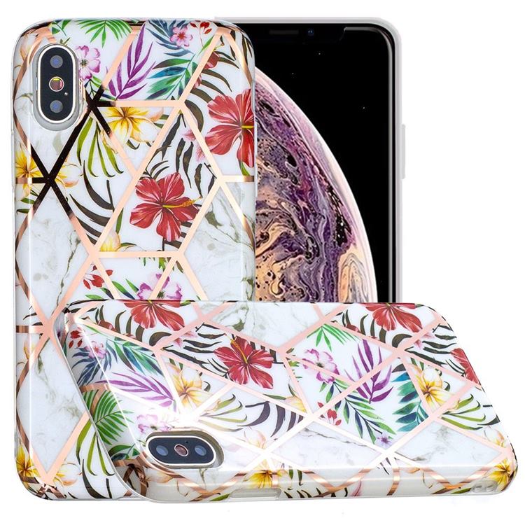 Tropical Rainforest Flower Painted Marble Electroplating Protective Case for iPhone XS Max (6.5 inch)