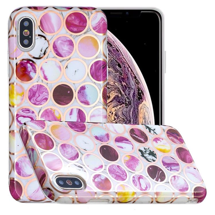 Round Puzzle Painted Marble Electroplating Protective Case for iPhone XS Max (6.5 inch)