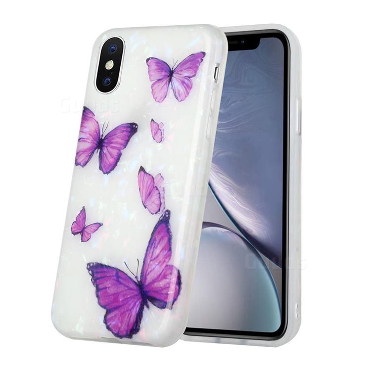 Purple Butterfly Shell Pattern Glossy Rubber Silicone Protective Case Cover for iPhone XS Max (6.5 inch)