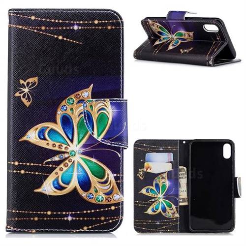 Golden Shining Butterfly Leather Wallet Case for iPhone XS Max (6.5 inch)