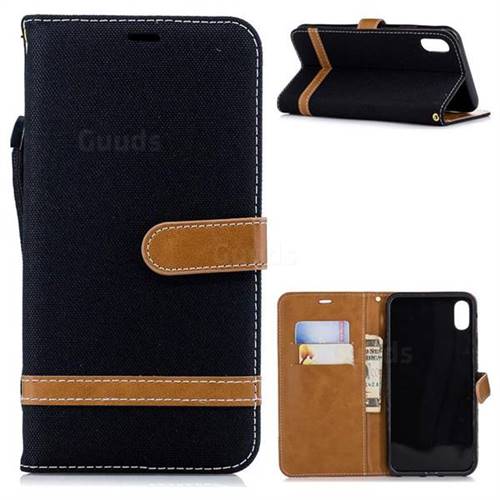 Jeans Cowboy Denim Leather Wallet Case for iPhone XS Max (6.5 inch) - Black