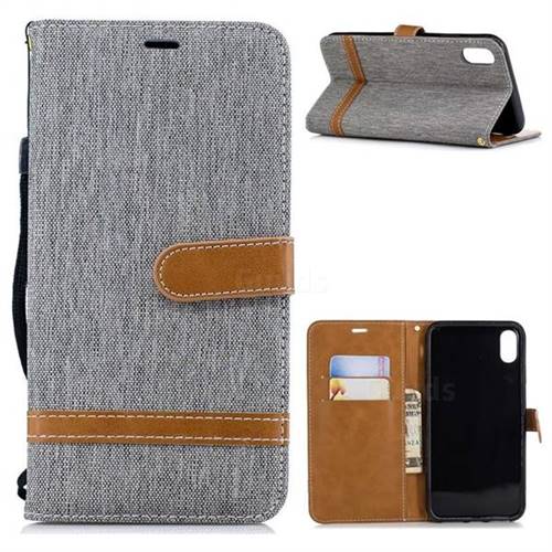 Jeans Cowboy Denim Leather Wallet Case for iPhone XS Max (6.5 inch) - Gray