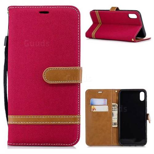 Jeans Cowboy Denim Leather Wallet Case for iPhone XS Max (6.5 inch) - Red