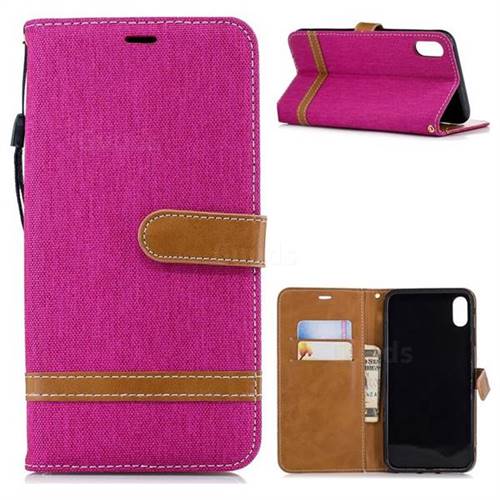 Jeans Cowboy Denim Leather Wallet Case for iPhone XS Max (6.5 inch) - Rose
