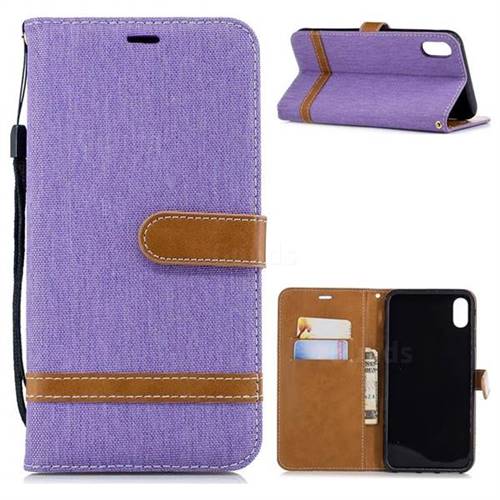 Jeans Cowboy Denim Leather Wallet Case for iPhone XS Max (6.5 inch) - Purple